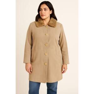 Liz Claiborne VTG Women's SZ L Suede Trench Coat Removable Fur Collar Pockets